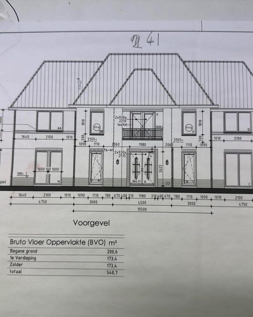 Bouwtekening van de kapconstructie voor nieuwbouwproject in Zwaanshoek
